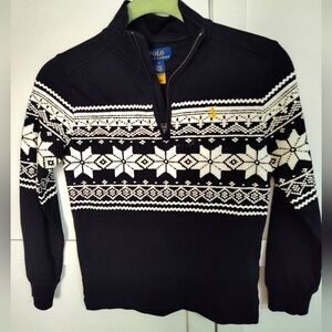 Polo Ralph Lauren Little Boys Fair Isle Double Knit  1/4 Zip Pullover Black Sz 7